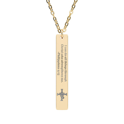 Engraved Vertical Bar Necklace — Personalized Cross Pendant - InspireWithPurpose