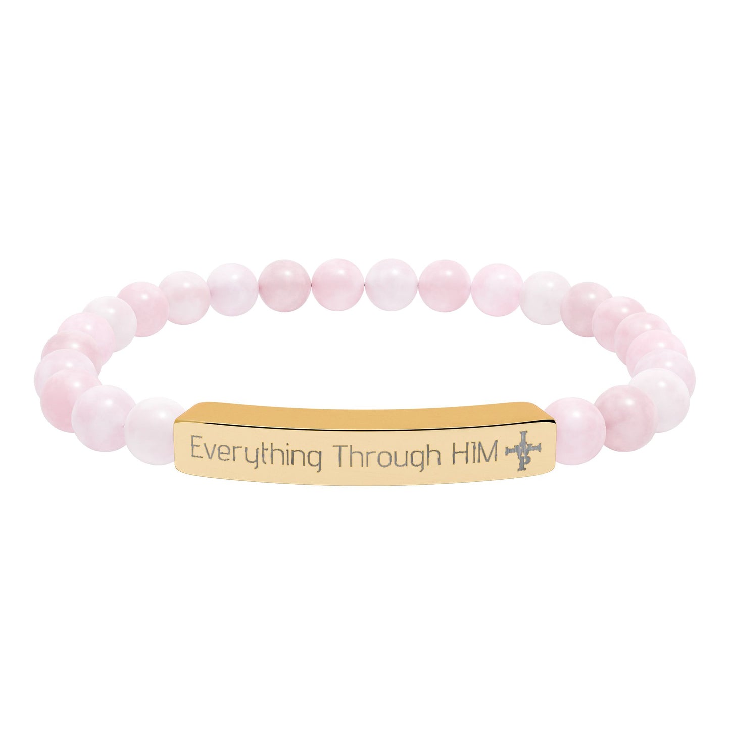 Engraved Natural Stone Bead Bracelet — Inspirational Bar Bracelet ("Praying Through It") - InspireWithPurpose