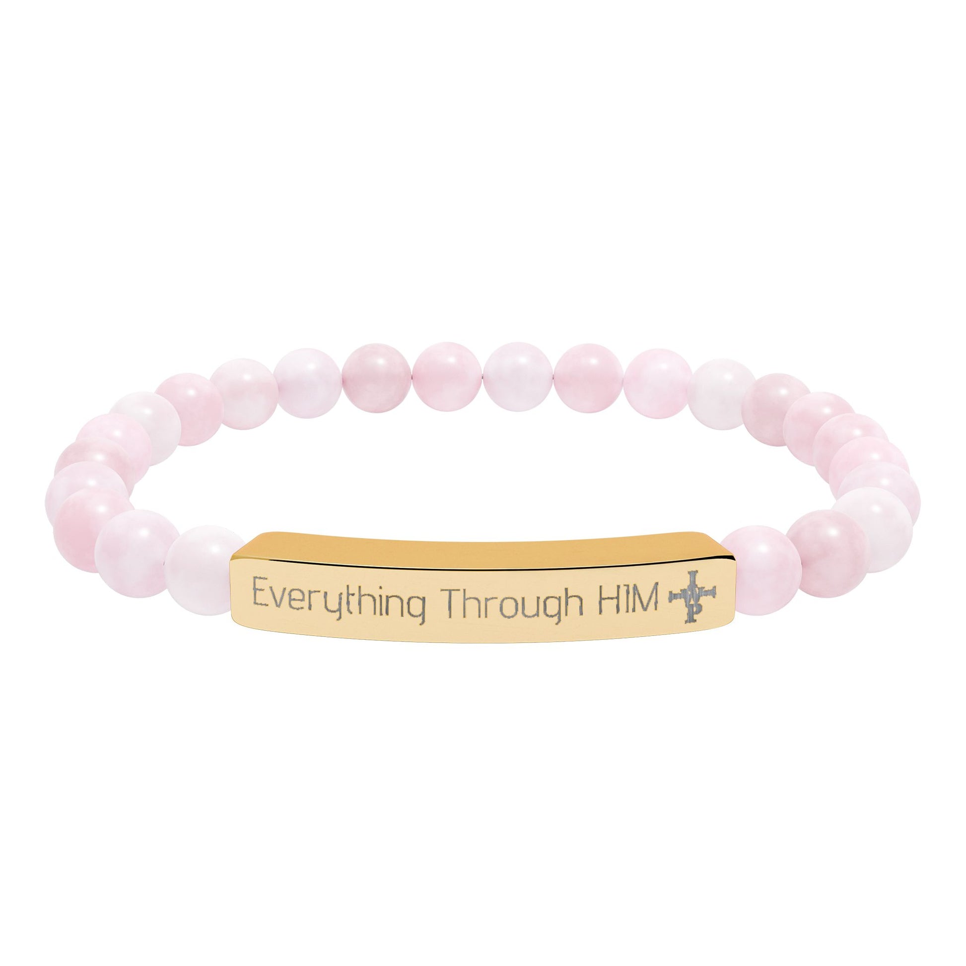 Engraved Natural Stone Bead Bracelet — Inspirational Bar Bracelet ("Praying Through It") - InspireWithPurpose