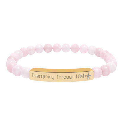 Engraved Natural Stone Bead Bracelet — Inspirational Bar Bracelet ("Praying Through It") - InspireWithPurpose