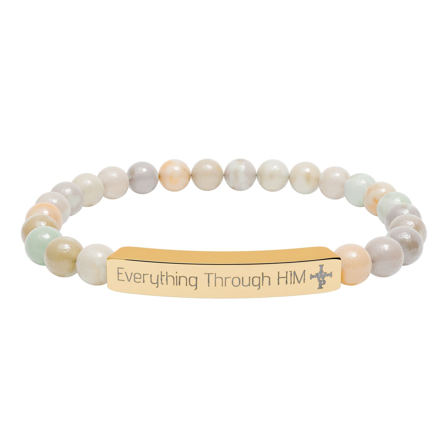 Engraved Natural Stone Bead Bracelet — Inspirational Bar Bracelet ("Praying Through It") - InspireWithPurpose