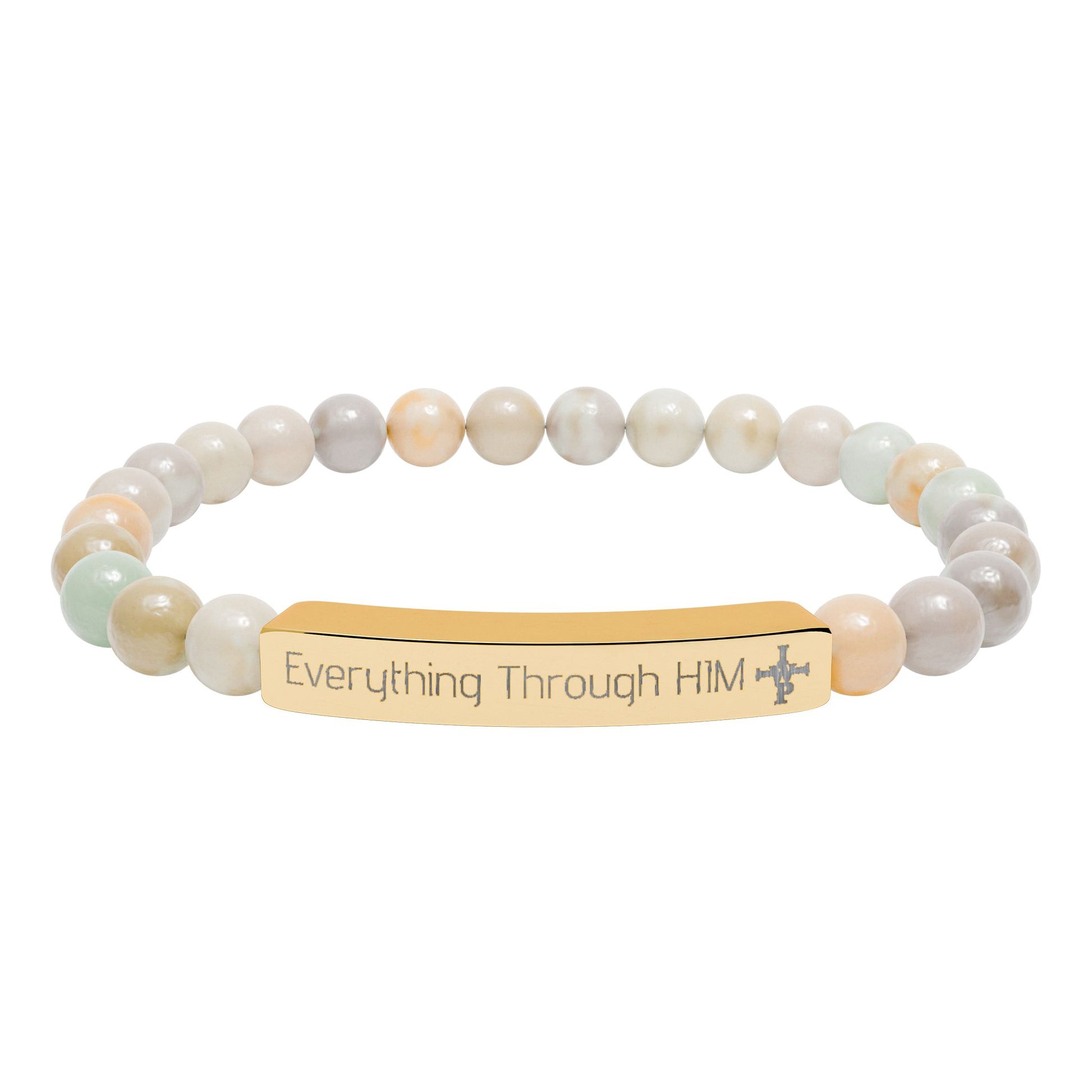 Engraved Natural Stone Bead Bracelet — Inspirational Bar Bracelet ("Praying Through It") - InspireWithPurpose