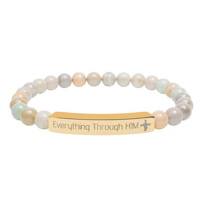 Engraved Natural Stone Bead Bracelet — Inspirational Bar Bracelet ("Praying Through It") - InspireWithPurpose